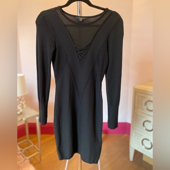 Guess Black Long Sleeve Form Fitting Mini Cocktail Dress Medium - Picture 3 of 13